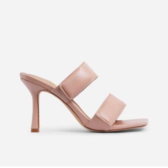 Padded Velcro Square Toe Mules in Blush Nude - Picture 2 of 9